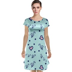 Duck Family Blue Pink Hearts Pattern Cap Sleeve Nightdress