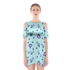 Duck Family Blue Pink Hearts Pattern Shoulder Cutout One Piece Dress