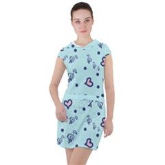 Duck Family Blue Pink Hearts Pattern Drawstring Hooded Dress