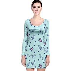 Duck Family Blue Pink Hearts Pattern Long Sleeve Velvet Bodycon Dress