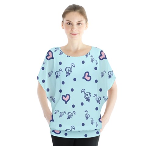 Duck Family Blue Pink Hearts Pattern Batwing Chiffon Blouse by snowwhitegirl