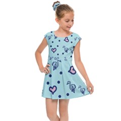 Duck Family Blue Pink Hearts Pattern Kids  Cap Sleeve Dress by snowwhitegirl