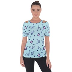 Duck Family Blue Pink Hearts Pattern Shoulder Cut Out Short Sleeve Top by snowwhitegirl