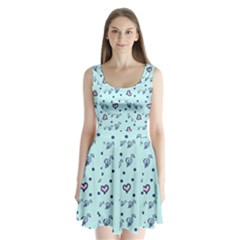 Duck Family Blue Pink Hearts Pattern Split Back Mini Dress 