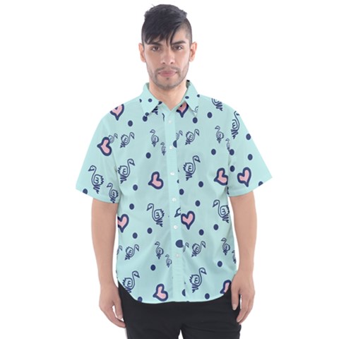 Duck Family Blue Pink Hearts Pattern Men s Short Sleeve Shirt by snowwhitegirl