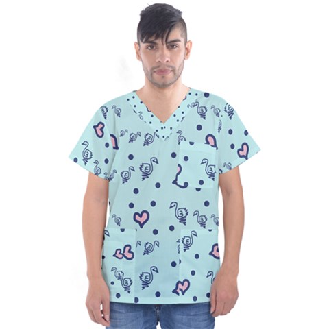 Duck Family Blue Pink Hearts Pattern Men s V-neck Scrub Top by snowwhitegirl