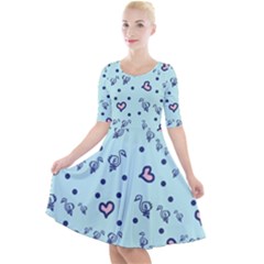 Duck Family Blue Pink Hearts Pattern Quarter Sleeve A-line Dress