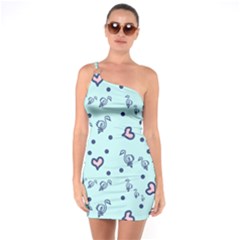 Duck Family Blue Pink Hearts Pattern One Soulder Bodycon Dress