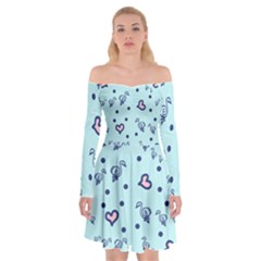 Duck Family Blue Pink Hearts Pattern Off Shoulder Skater Dress