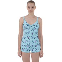 Duck Family Blue Pink Hearts Pattern Tie Front Two Piece Tankini