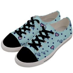 Duck Family Blue Pink Hearts Pattern Men s Low Top Canvas Sneakers by snowwhitegirl