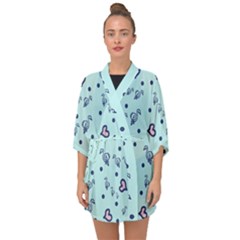 Duck Family Blue Pink Hearts Pattern Half Sleeve Chiffon Kimono by snowwhitegirl