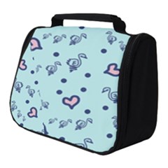 Duck Family Blue Pink Hearts Pattern Full Print Travel Pouch (small)