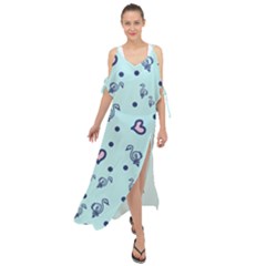 Duck Family Blue Pink Hearts Pattern Maxi Chiffon Cover Up Dress