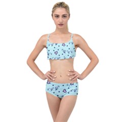 Duck Family Blue Pink Hearts Pattern Layered Top Bikini Set