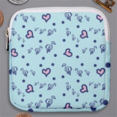 Duck Family Blue Pink Hearts Pattern Mini Square Pouch by snowwhitegirl