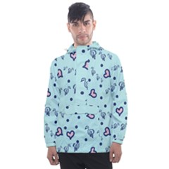 Duck Family Blue Pink Hearts Pattern Men s Front Pocket Pullover Windbreaker