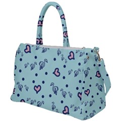 Duck Family Blue Pink Hearts Pattern Duffel Travel Bag