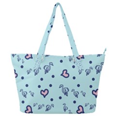 Duck Family Blue Pink Hearts Pattern Full Print Shoulder Bag