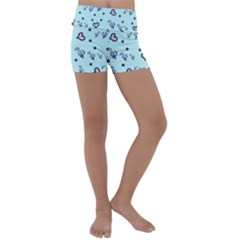 Duck Family Blue Pink Hearts Pattern Kids  Lightweight Velour Yoga Shorts