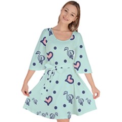 Duck Family Blue Pink Hearts Pattern Velour Kimono Dress