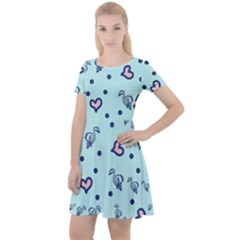 Duck Family Blue Pink Hearts Pattern Cap Sleeve Velour Dress 