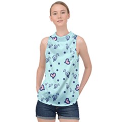 Duck Family Blue Pink Hearts Pattern High Neck Satin Top