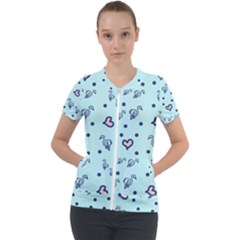 Duck Family Blue Pink Hearts Pattern Short Sleeve Zip Up Jacket