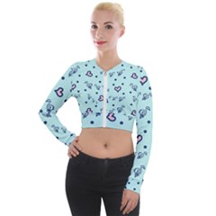 Duck Family Blue Pink Hearts Pattern Long Sleeve Cropped Velvet Jacket