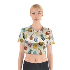 Sea World Vintage Pattern Cotton Crop Top by Valentinaart