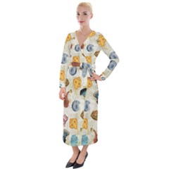 Sea World Vintage Pattern Velvet Maxi Wrap Dress