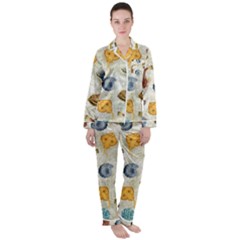 Sea World Vintage Pattern Satin Long Sleeve Pyjamas Set