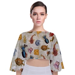 Sea World Vintage Pattern Tie Back Butterfly Sleeve Chiffon Top