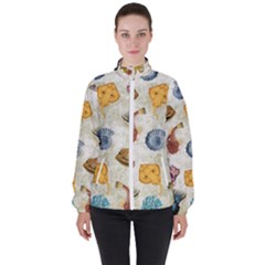 Sea World Vintage Pattern Women s High Neck Windbreaker by Valentinaart