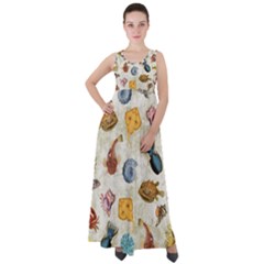 Sea World Vintage Pattern Empire Waist Velour Maxi Dress