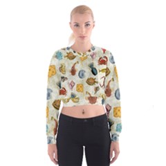 Sea World Vintage Pattern Cropped Sweatshirt by Valentinaart