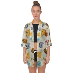 Sea World Vintage Pattern Open Front Chiffon Kimono