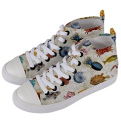 Sea World Vintage Pattern Women s Mid-top Canvas Sneakers by Valentinaart