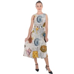 Sea World Vintage Pattern Midi Tie-back Chiffon Dress