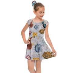 Sea World Vintage Pattern Kids  Cap Sleeve Dress