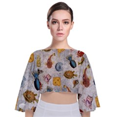 Sea World Vintage Pattern Tie Back Butterfly Sleeve Chiffon Top