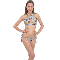 Sea World Vintage Pattern Cross Front Halter Bikini Set