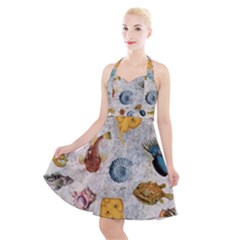 Sea World Vintage Pattern Halter Party Swing Dress  by Valentinaart