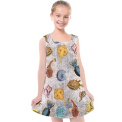 Sea World Vintage Pattern Kids  Cross Back Dress