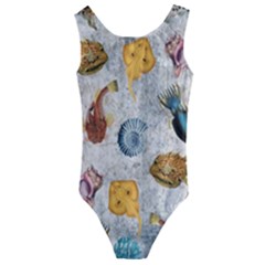 Sea World Vintage Pattern Kids  Cut-out Back One Piece Swimsuit