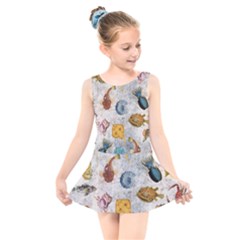 Sea World Vintage Pattern Kids  Skater Dress Swimsuit