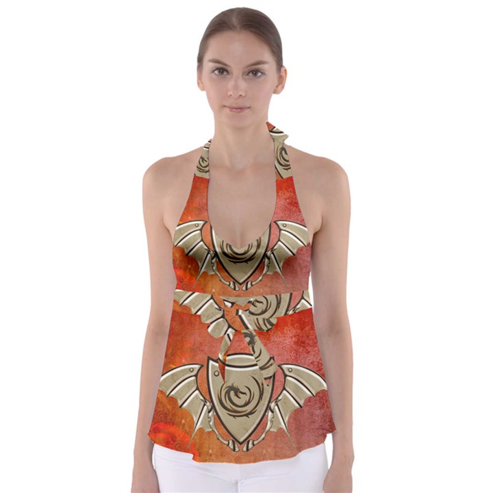 Wonderful Dragon On A Shield With Wings Babydoll Tankini Top