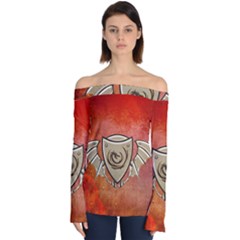 Wonderful Dragon On A Shield With Wings Off Shoulder Long Sleeve Top