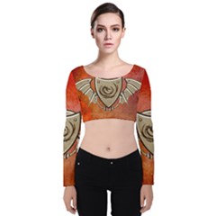 Wonderful Dragon On A Shield With Wings Velvet Long Sleeve Crop Top