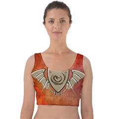 Wonderful Dragon On A Shield With Wings Velvet Crop Top